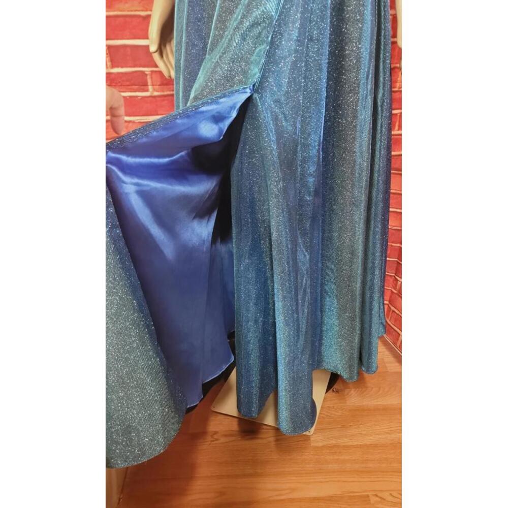 EUREKA - METALLIC BLUE WOMEN'S BALLGOWN SCOOP NECKLINE SIDE SLIT XS  #03 - Picture 8 of 10